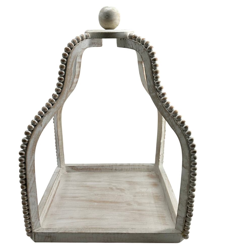 Mud Pie Distressed White Wood Beaded Lantern Finial Top Cottagecore 18in Decor